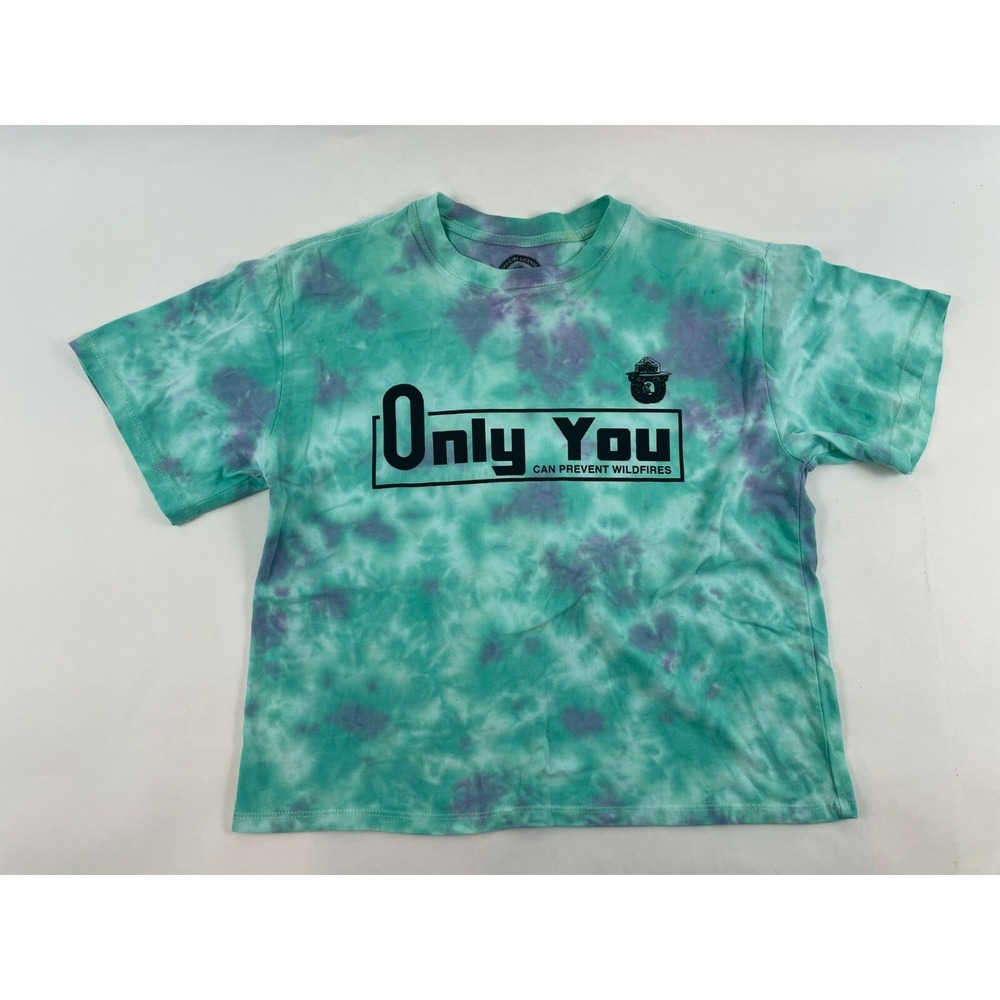 Smokey Cropped Shirt Women's XS Tie Dye "ONLY YOU Can Prevent Wildfires" Print